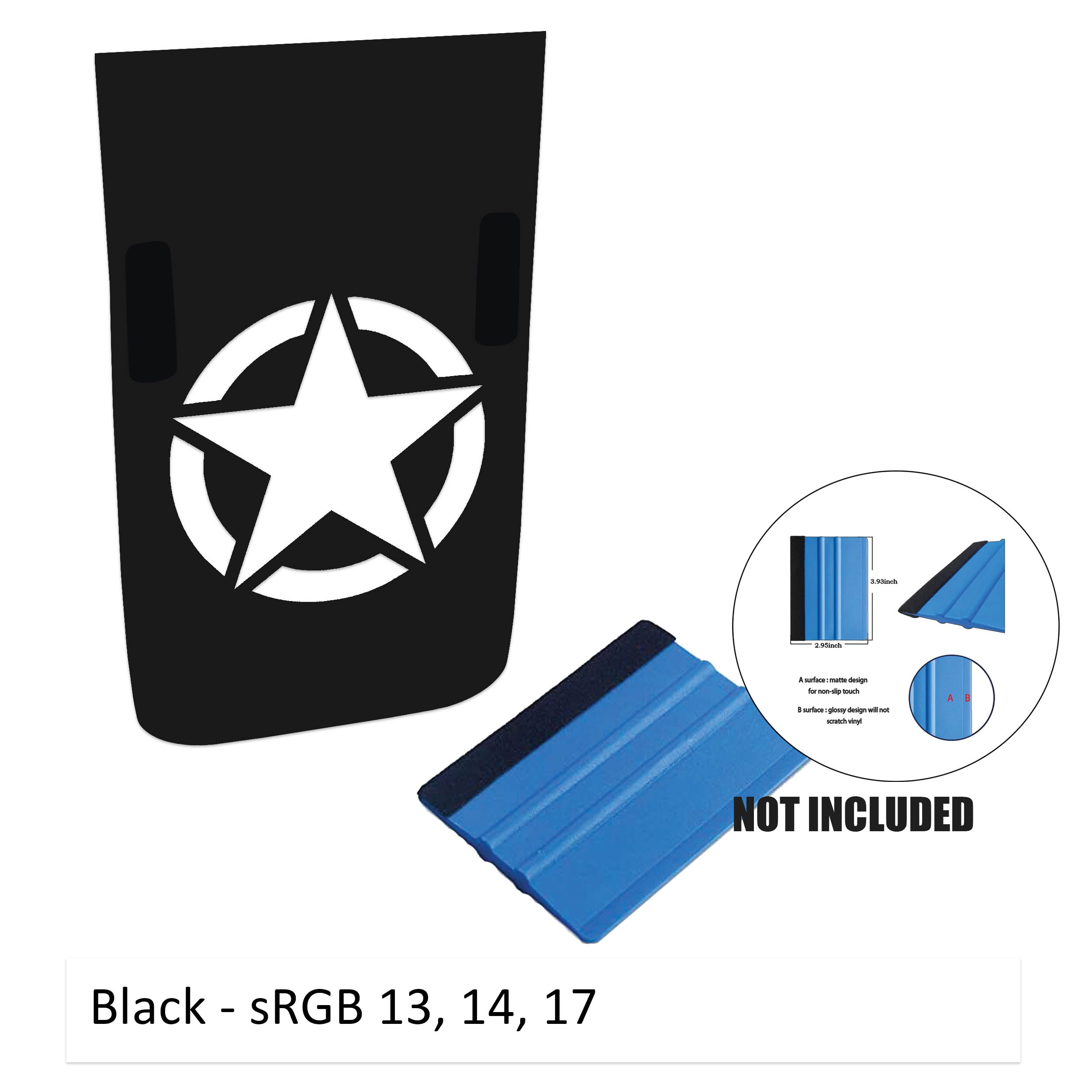 Black Rubicon hood decal featuring Alpha Romeo military star emblem shown flat without cowl washer cutouts