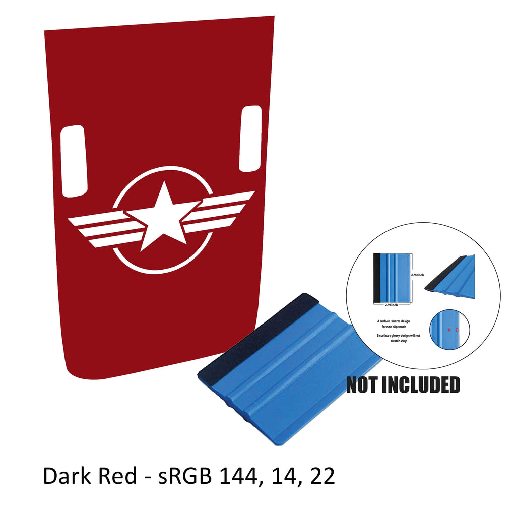 Dark red Rubicon hood decal featuring full US military roundel emblem with washer cutouts and color sample