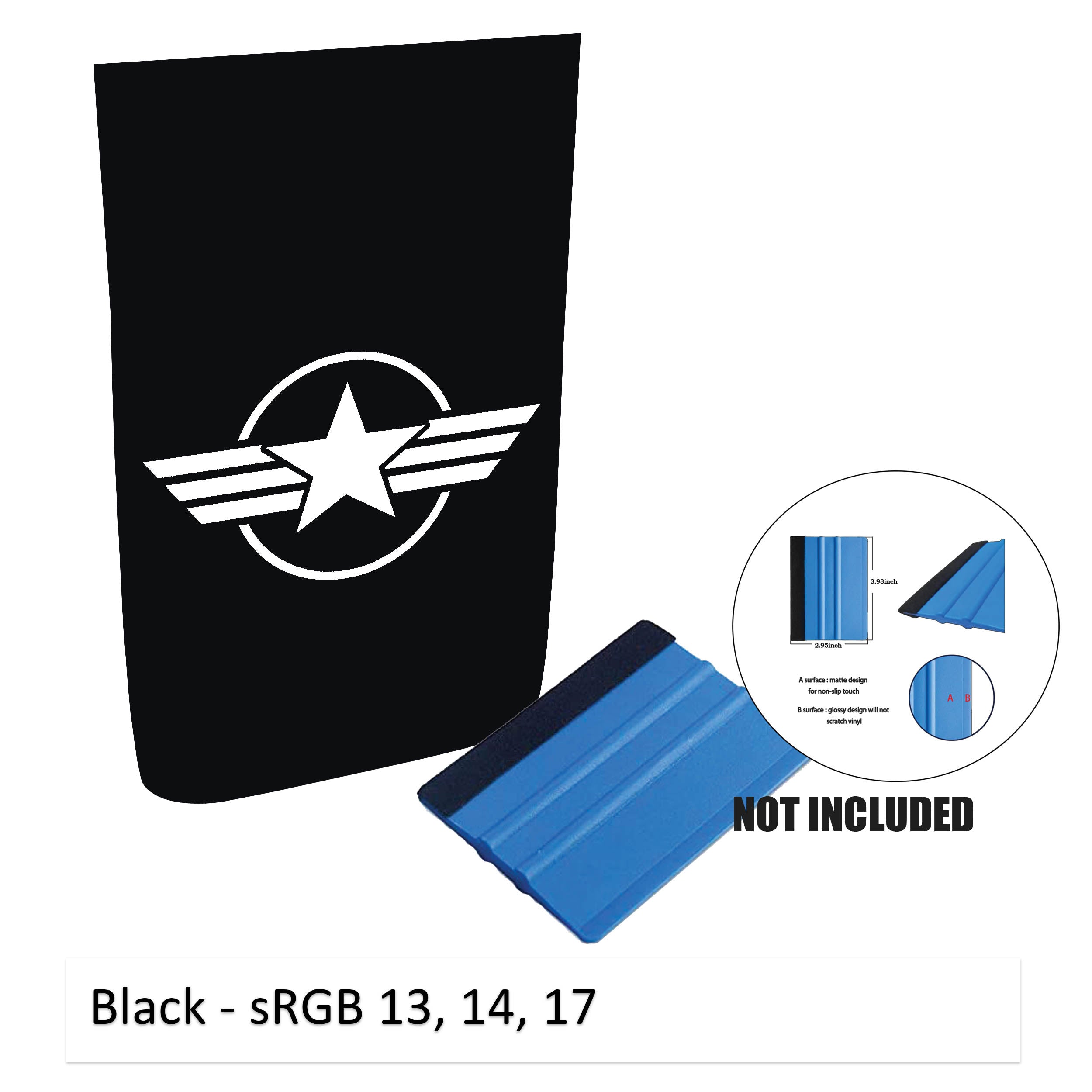 Black Rubicon hood decal showing US military roundel full design flat with no washer cutouts plus color card