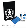 Black Rubicon hood decal featuring Spartan helmet with laurel wreath and crossed swords shown flat no washers