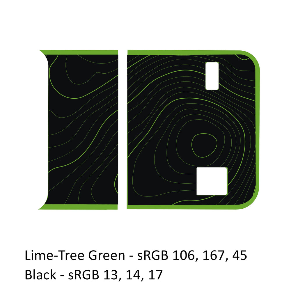 Lime green and black topographic bordered blackout 2-color tailgate decal for JL JLU Wrangler