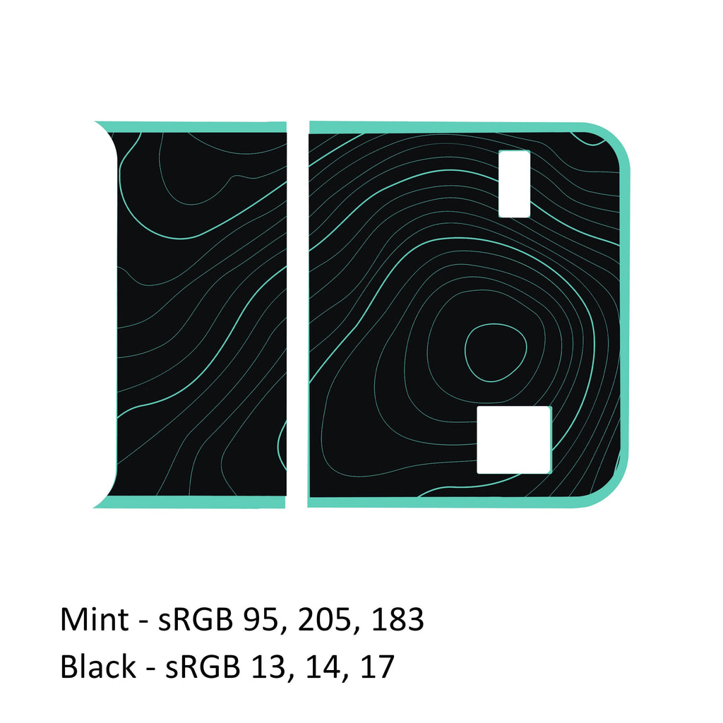 Mint green and black topographic bordered blackout tailgate decal on JL Wrangler