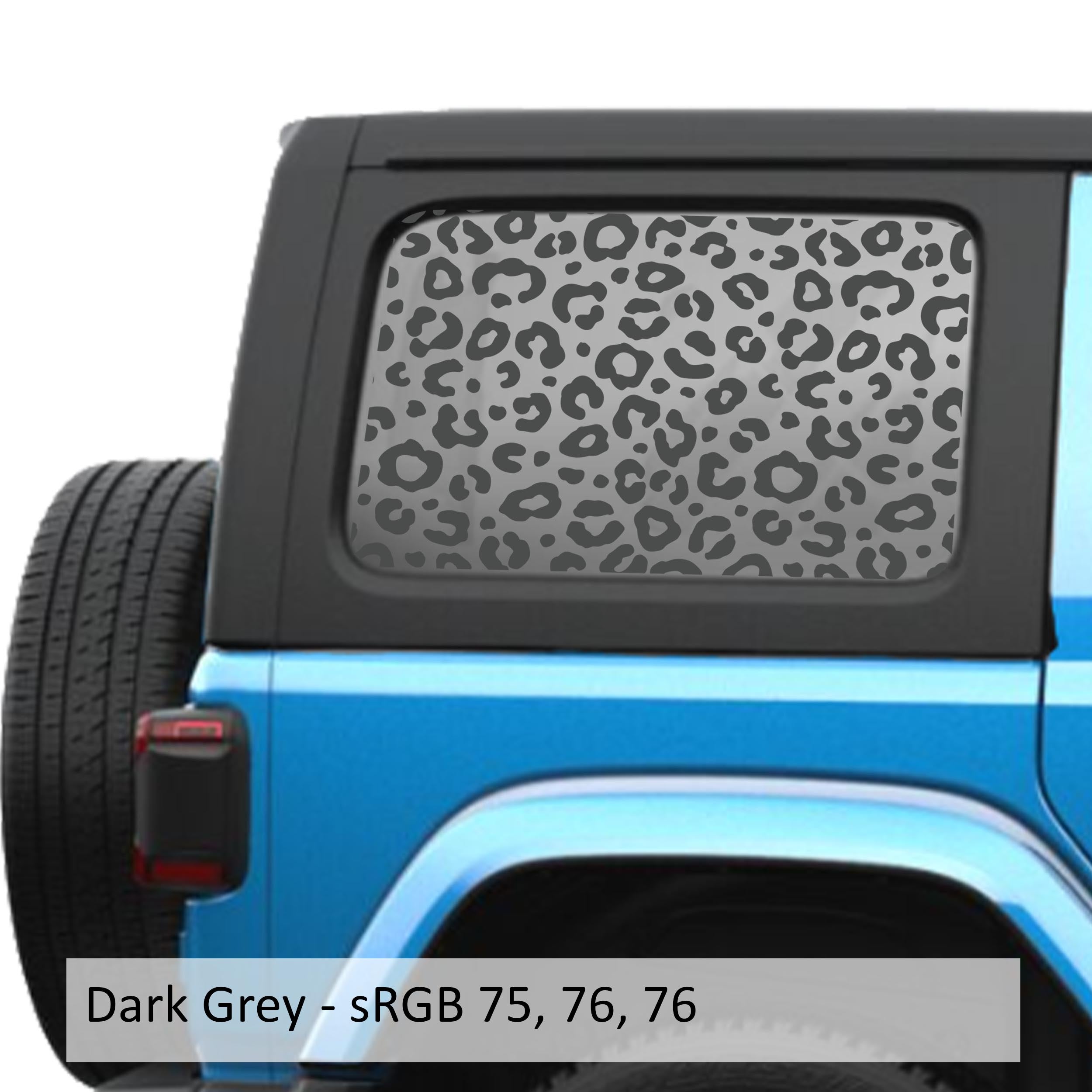Dark gray leopard cheetah print JLU hardtop window decal set for Jeep Wrangler JLU 2018 plus