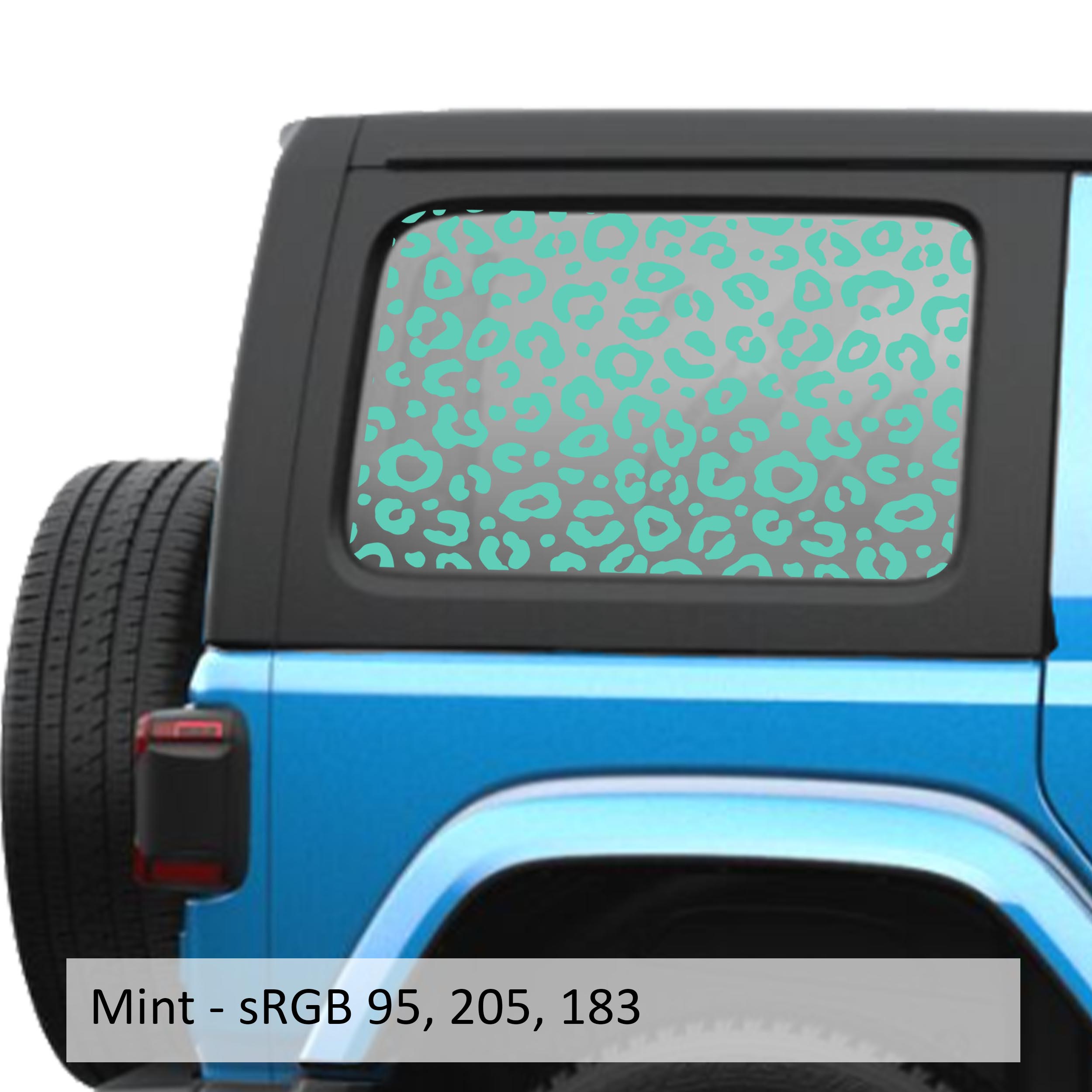 Mint leopard cheetah print JLU hardtop window decal set for Jeep Wrangler JLU 2018 plus