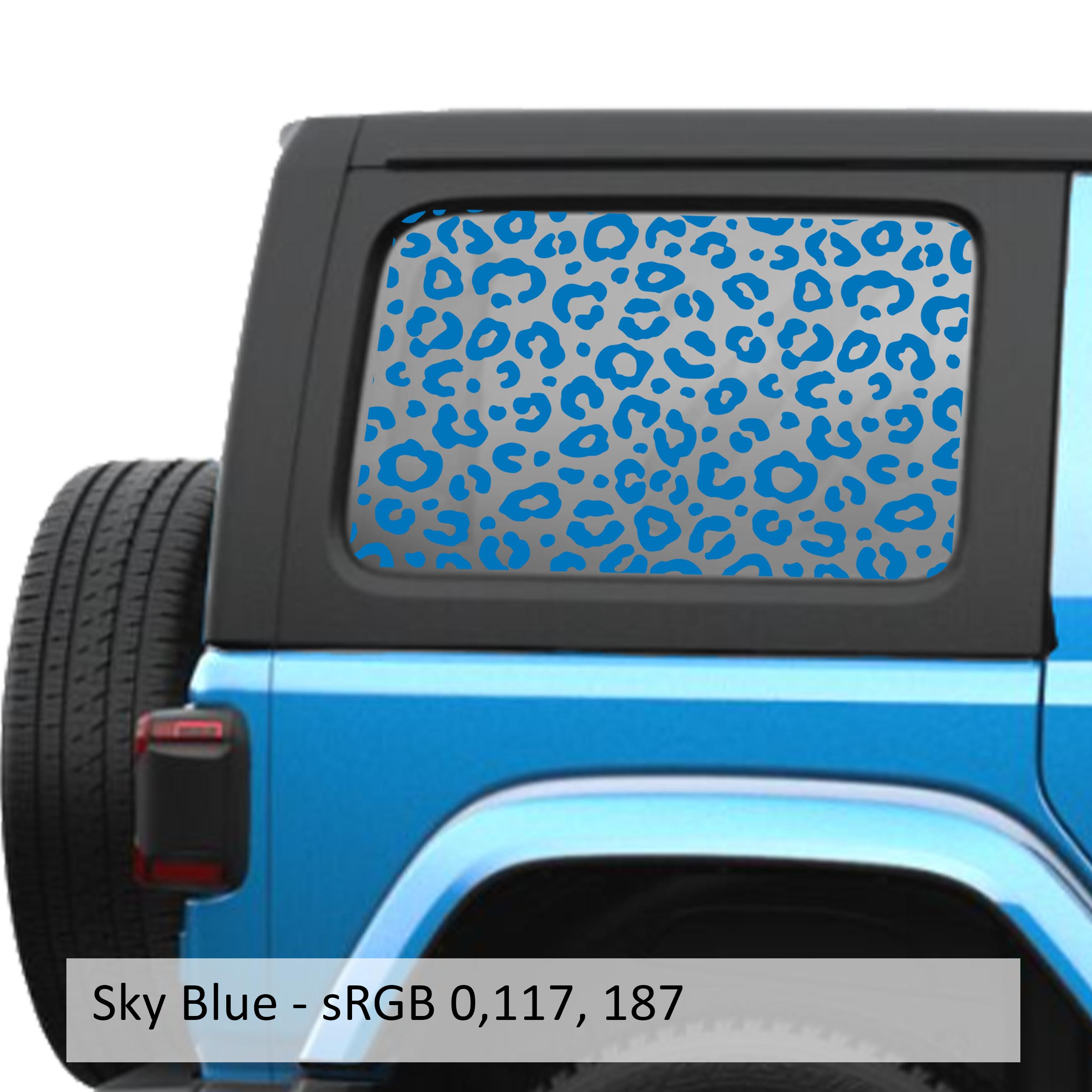 Sky blue leopard cheetah print JLU hardtop window decal set for Jeep Wrangler JLU 2018 plus