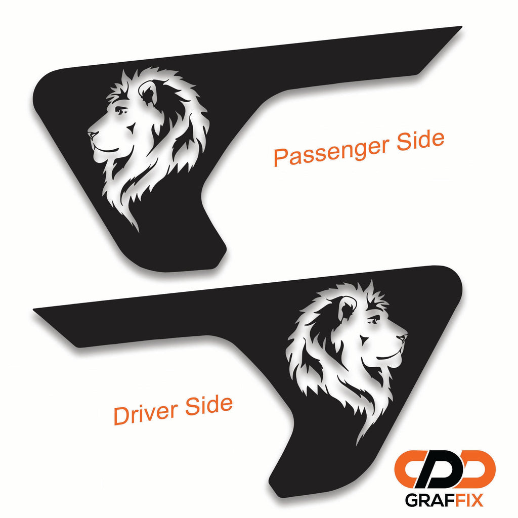Leo the Lion head vinyl decal applied to Jeep Wrangler billet fender vent insert
