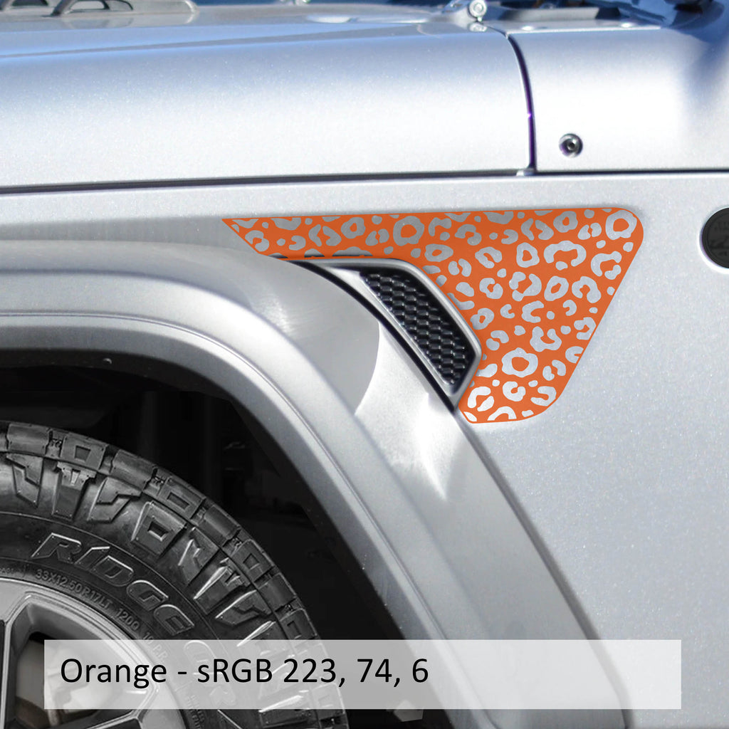Orange leopard print billet fender vent decal for Jeep Wrangler JL Gladiator JT 2018 plus