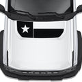 Texas Flag blackout hood vinyl decal shown installed on the hood of a 2021+ Ford Bronco SUV