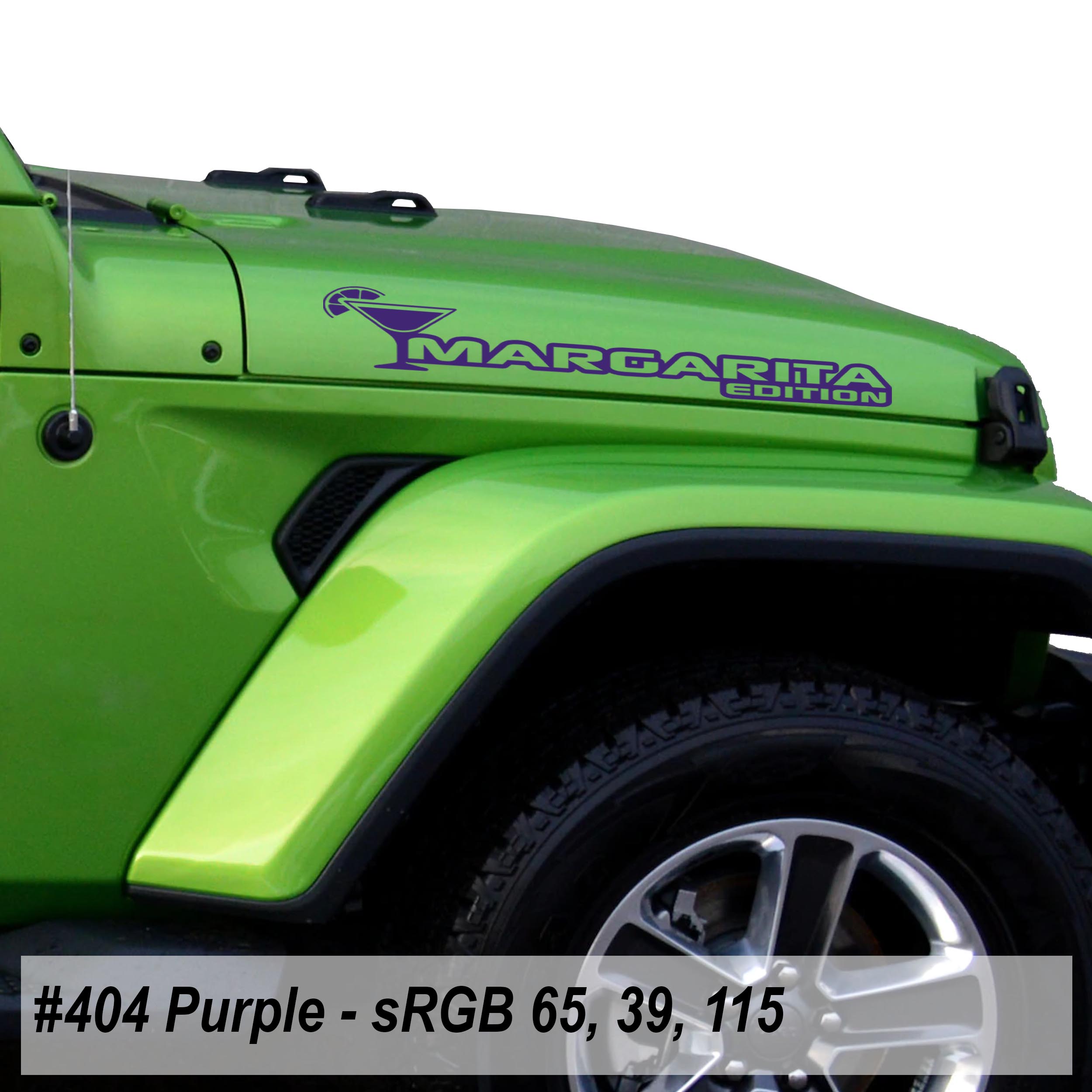 Purple Margarita Edition hood decal pair color swatch for Jeep Wrangler side hood application