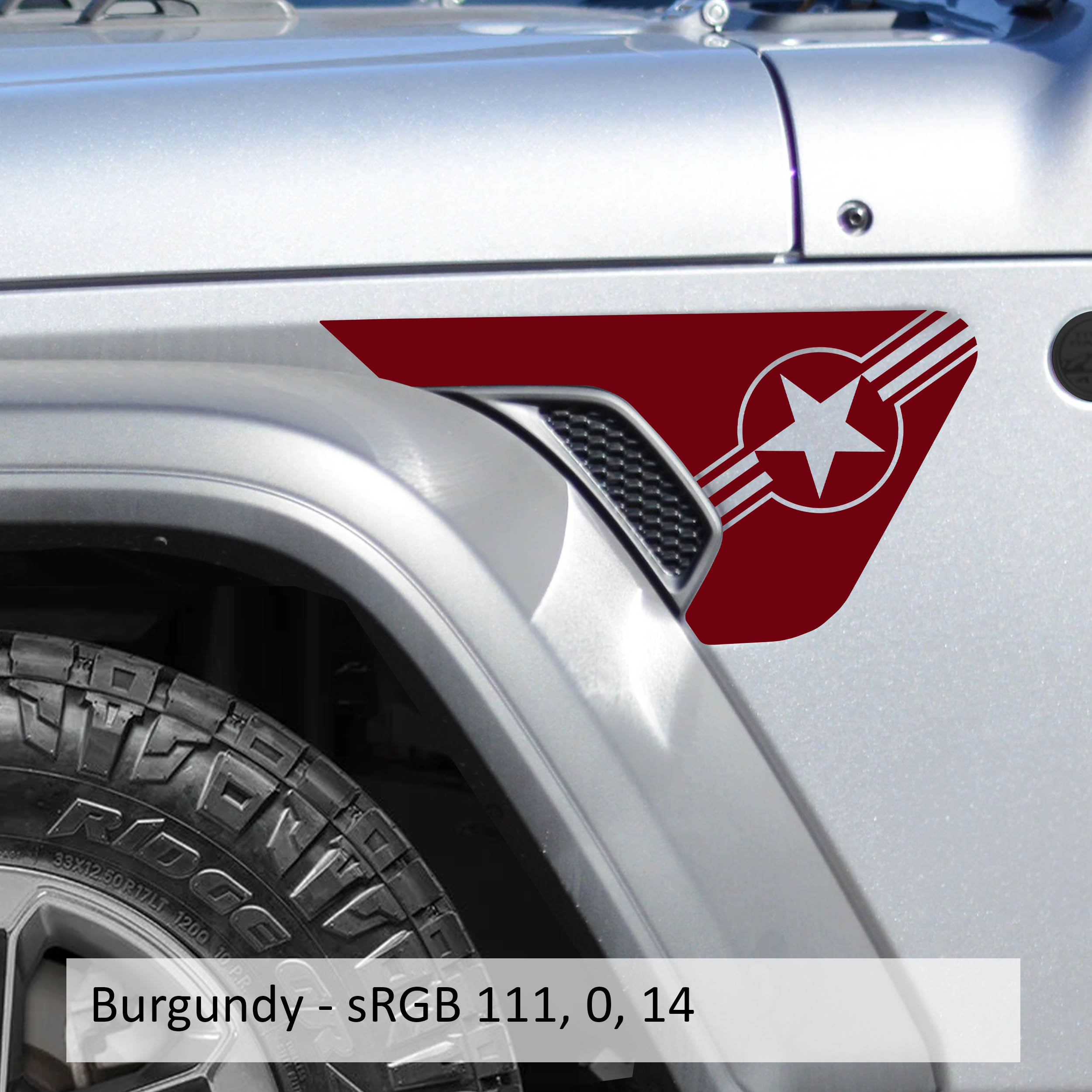 Burgundy airforce military roundel fender vent decal preview Jeep Wrangler JL Gladiator JT