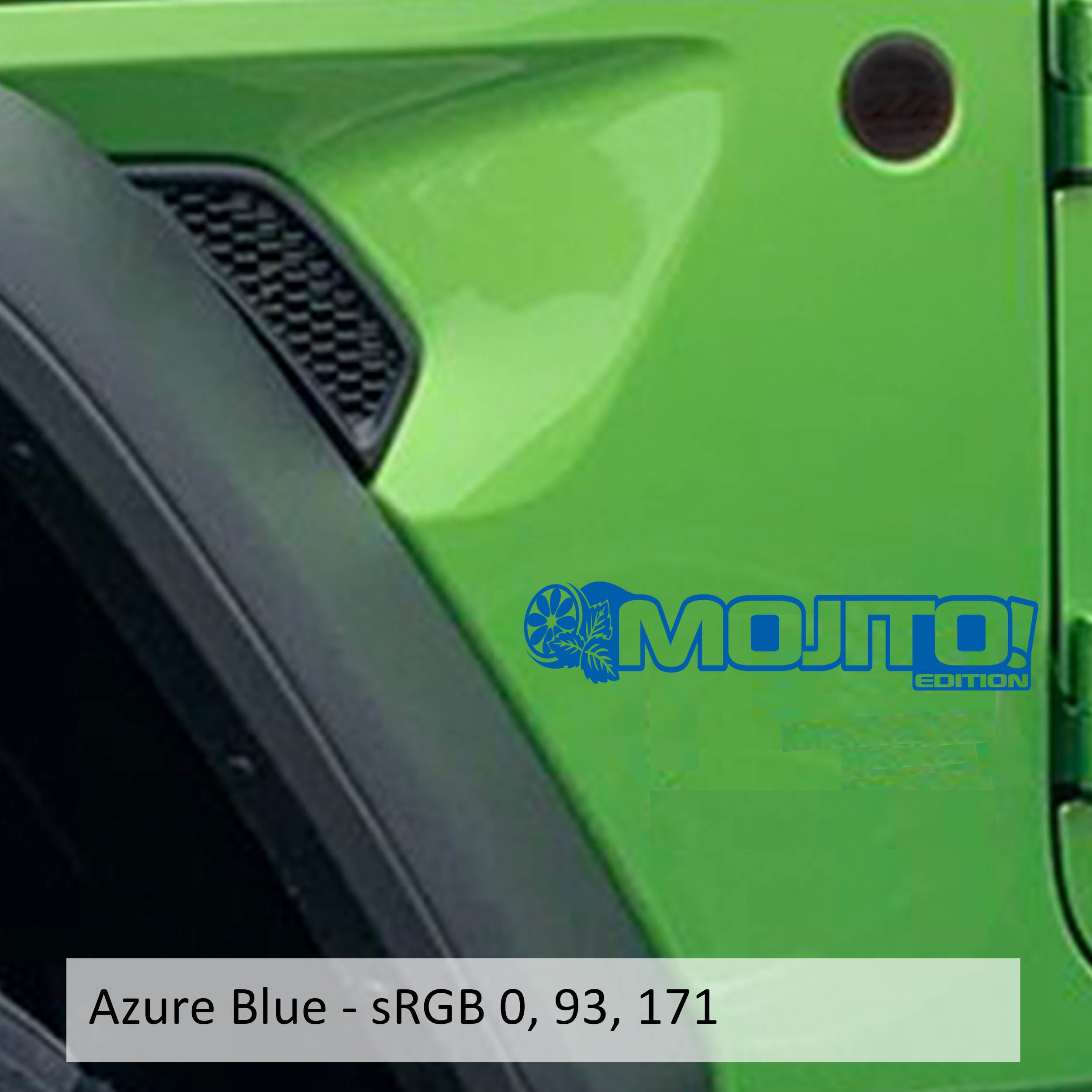 Azure Blue Mojito Edition fender decal pair swatch for Wrangler JL and Gladiator JT models