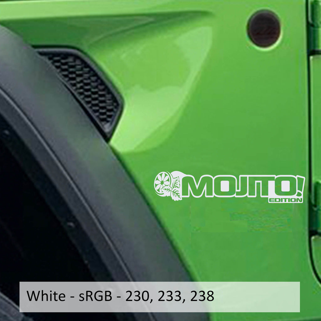 White Mojito Edition fender decal pair color swatch for Jeep Wrangler JL and Gladiator JT