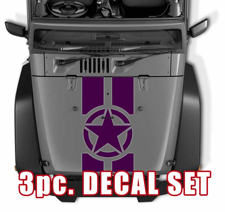 Alpha Romeo Military Star Black Out Hood 3 Piece Vinyl Decal Set