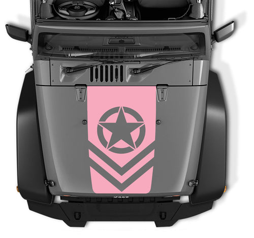 Chevron Alpha Romeo Army Star Black Out Hood Decal - shown on a Jeep