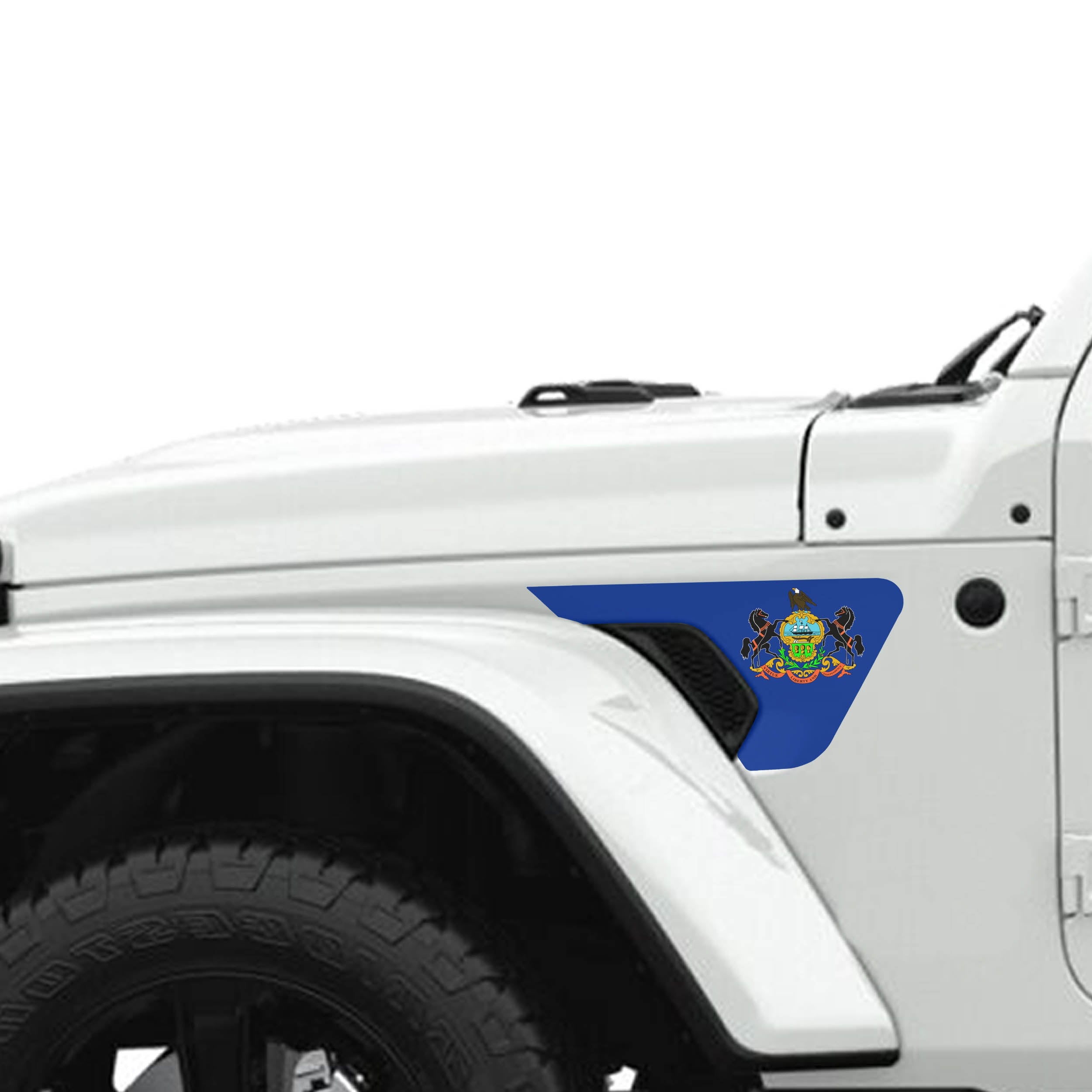 PA flag color fender vent vinyl decal installed on JL JT 2018+ matte black billet vent area