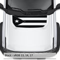 White Puerto Rico flag blackout hood vinyl decal installed on Ford Bronco 2021 plus, top view