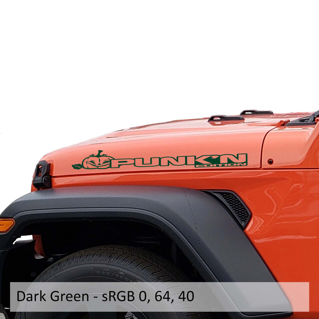 Dark Gray Punkn Edition hood decal pair color swatch for Jeep Wrangler side hood application