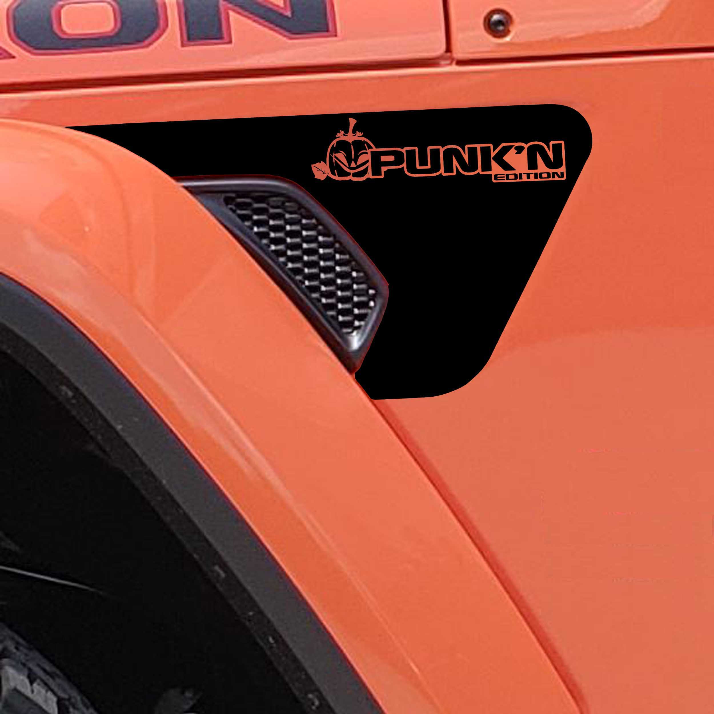 Punk'N Edition Jeep fender vent decal pair in black vinyl with pumpkin Punkn badges