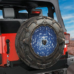 Space Arch Portal spare tire cover white background close up of carved stone gate with blue energy pool