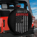 I Identify As American spare tire cover main render with distressed flag patriotic statement design