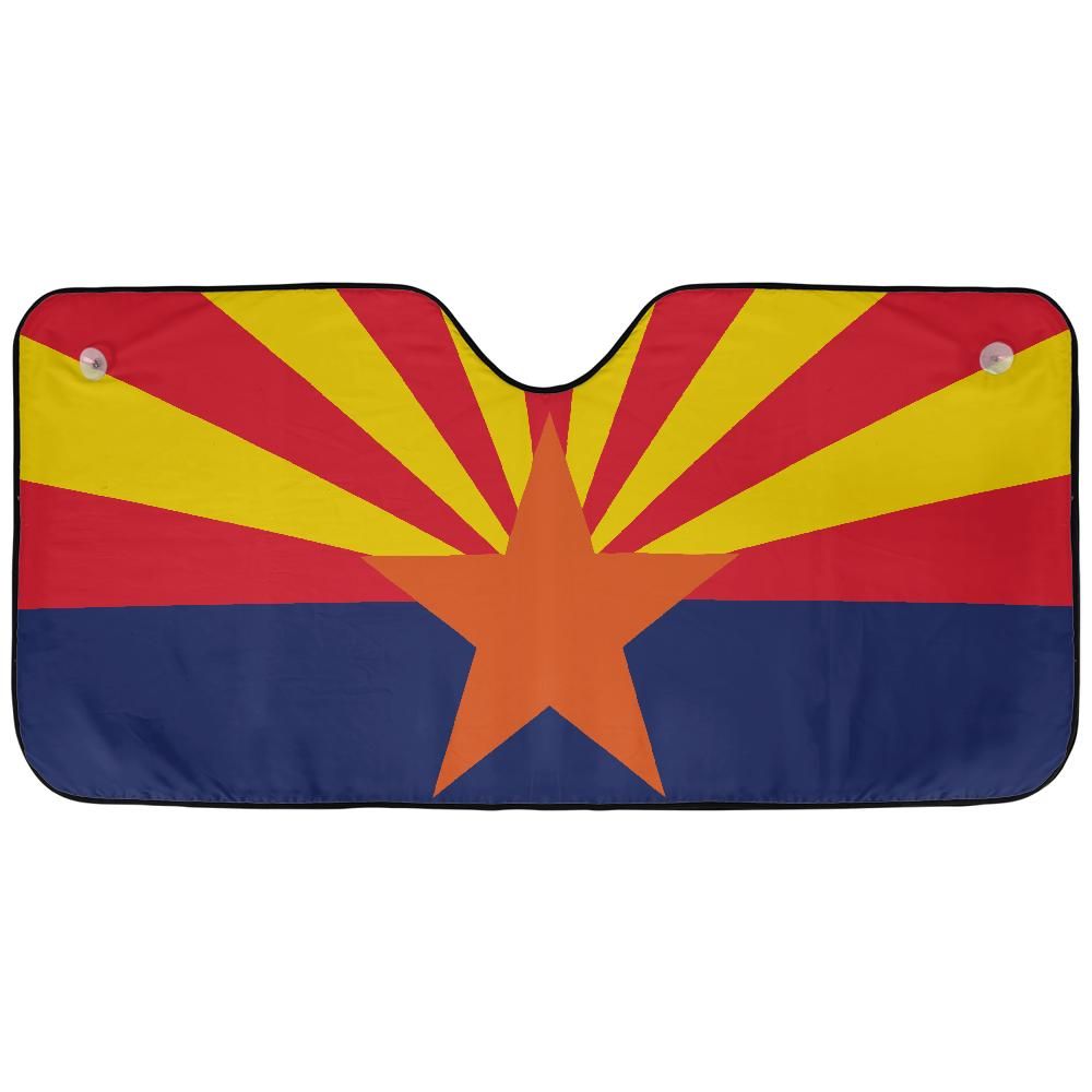 Arizona state flag accordion windshield sunshade laid flat with red yellow sunrays, copper star on navy field