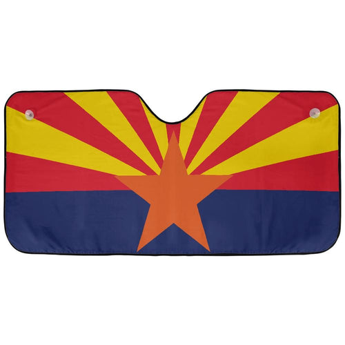 Arizona state flag accordion windshield sunshade laid flat with red yellow sunrays, copper star on navy field