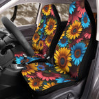 Colorful sunflower seat cover hero product shot on plain background, universal bucket seat fit