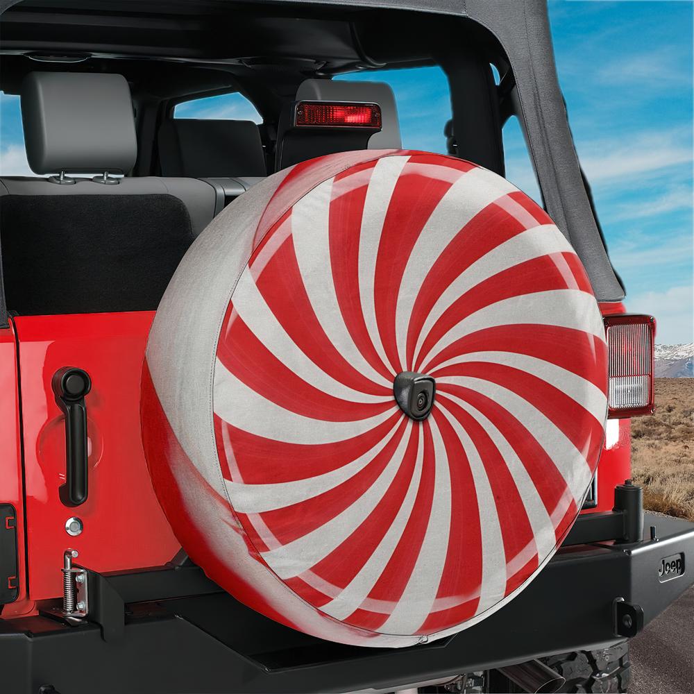 Red and White Round Peppermint Candy Spare Tire Cover