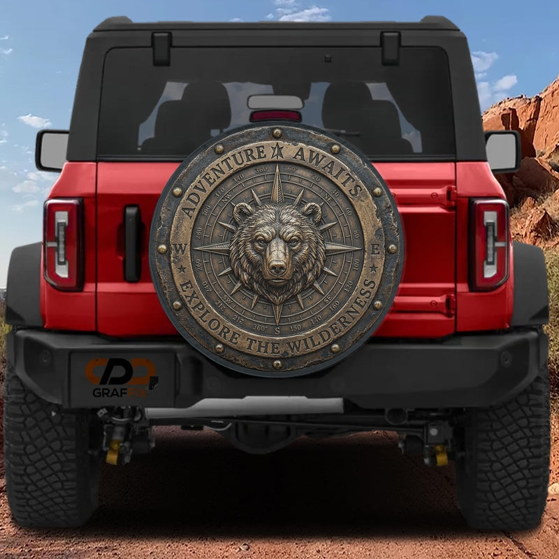 Bronze Compass Bear Adventure Awaits Spare Tire Cover