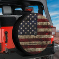 Black Bordered Rustic American Flag spare tire cover with weathered stars and stripes design