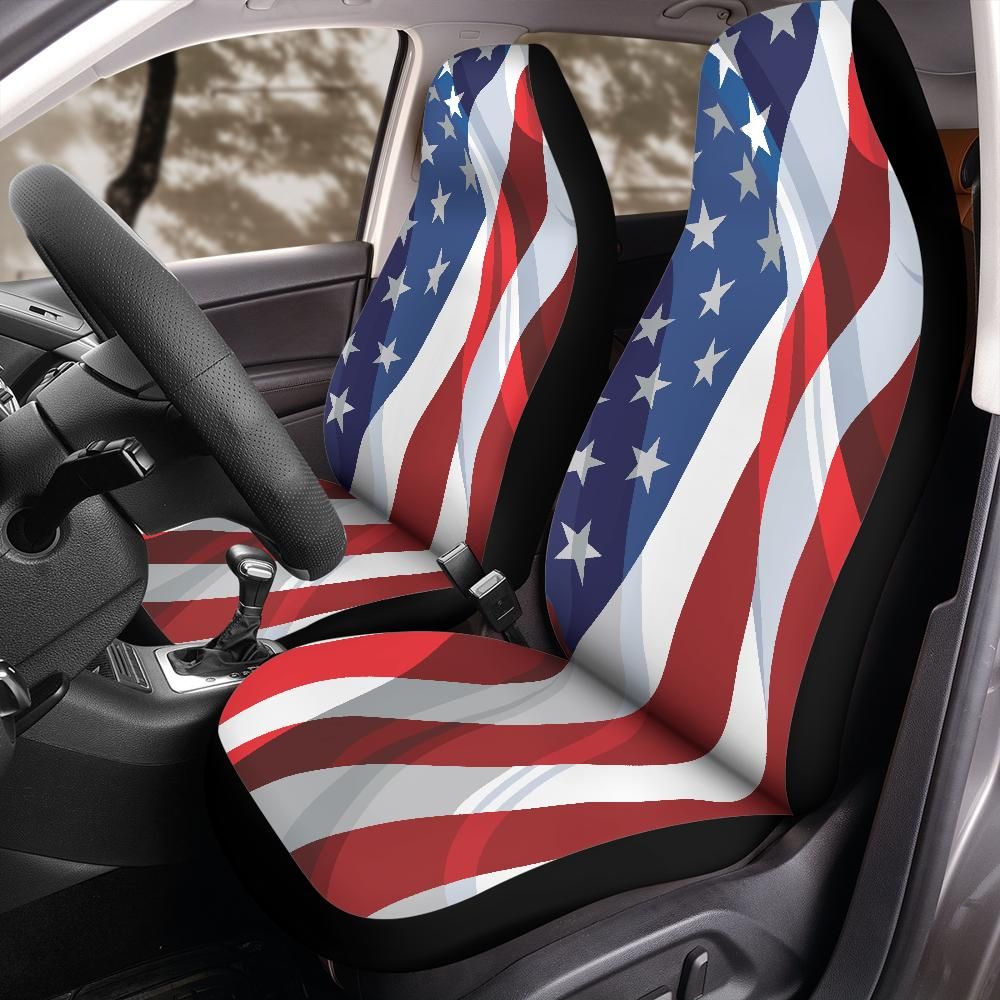Waving American Flag Seat Covers for Front Bucket Seats – Universal Fit