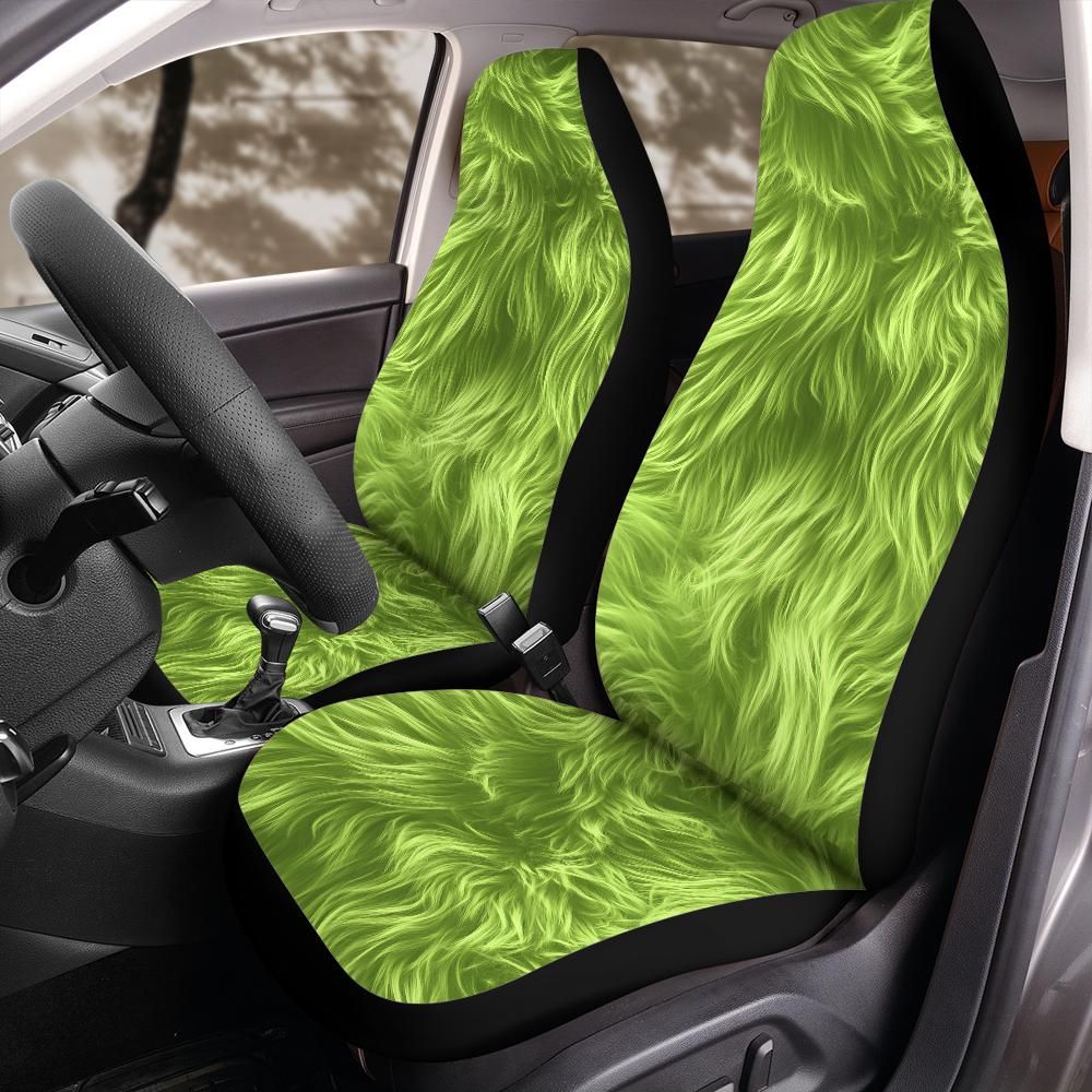 Lime Green Christmas Fuzzy Car Seat Covers for Front Bucket Seats – Universal Fit