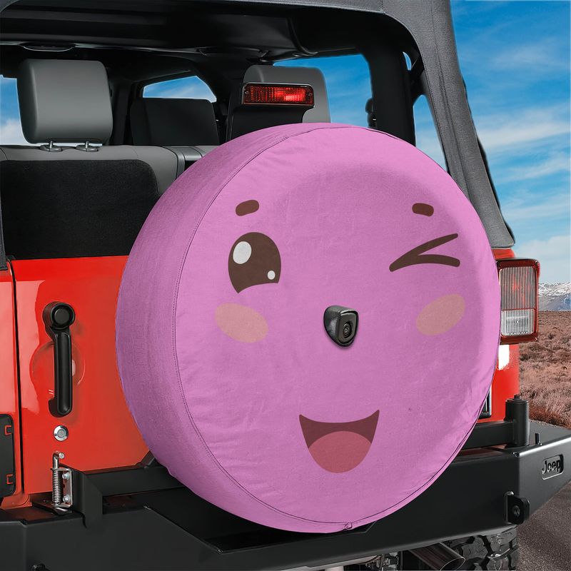 Pink Kawaii Smiling Face Spare Tire Cover