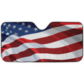 Wavey American flag accordion windshield sunshade with red white and blue stars design