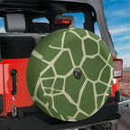 Turtle Trek spare tire cover installed on a red Jeep Wrangler rear hatch with green turtle shell art