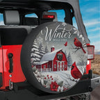 Snowy Cardinal Barn Spare Tire Cover
