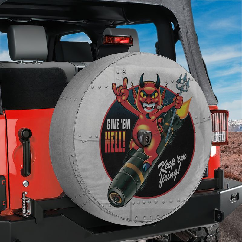 Give Em Hell Vintage Bomber Tire Cover | Jeep Decal Store