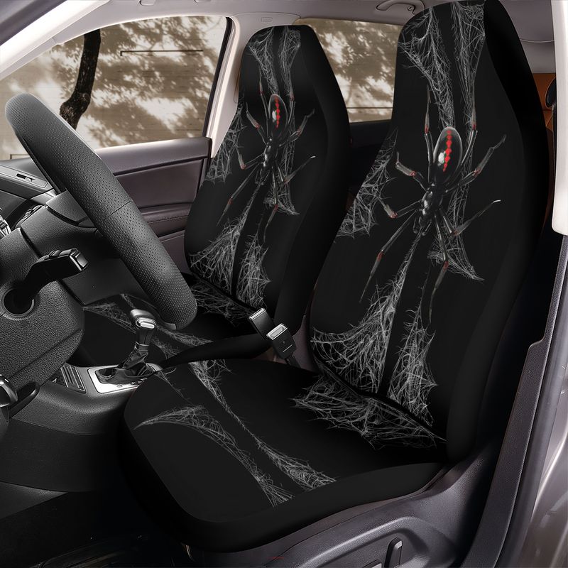 Black Widow Spider Web Car Seat Covers for Front Bucket Seats – Universal Fit