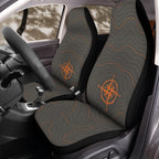 Topographic map front seat cover hero product shot on plain background, universal bucket seat fit