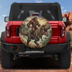 Sasquatch Riding Tyrannosaurus Rex Prehistoric Spare Tire Cover