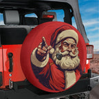 Red Jeep Wrangler with Saint Nicholas Santa Claus spare tire cover featuring backup camera hole