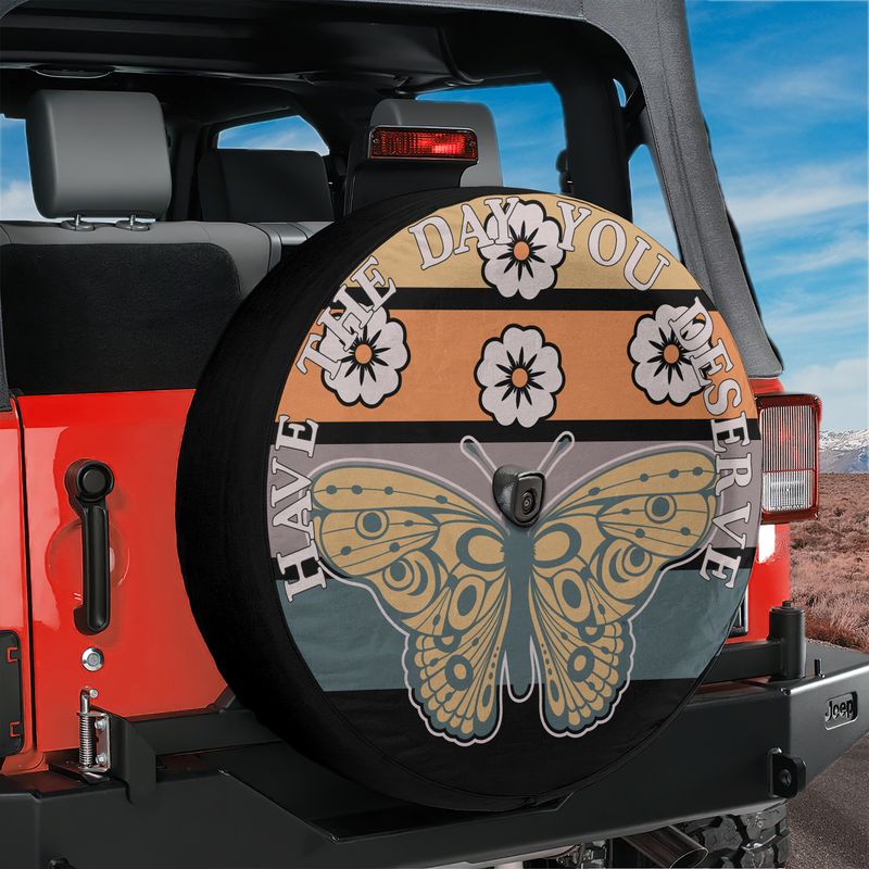 Monarch Have the Day You Deserve spare tire cover main render with butterfly skeleton retro design