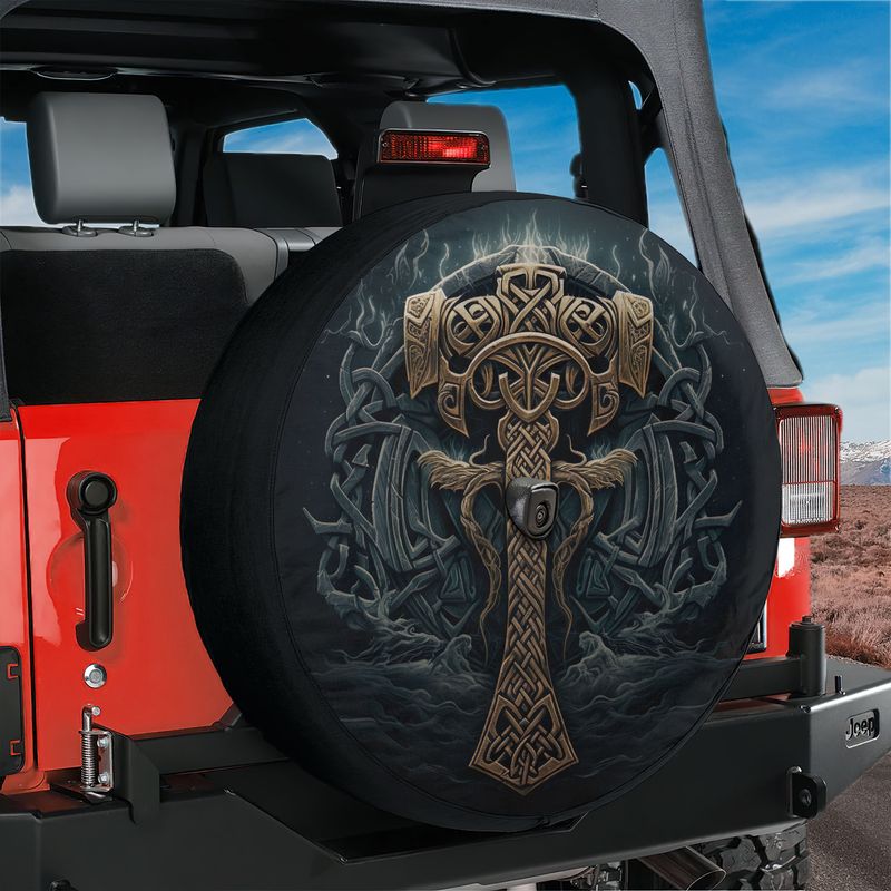 Viking Mjolnir Knotwork Tire Cover