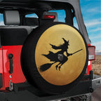 Halloween Witch Flying Across Full Moon Spare Tire Cover