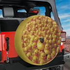 Rubber Duck Army spare tire cover on a red Jeep Wrangler with sea of yellow rubber ducks crowding the design