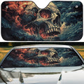 Wave of Damnation CoolVue accordion windshield sunshade infographic showing 57 by 27.5 inch dimensions