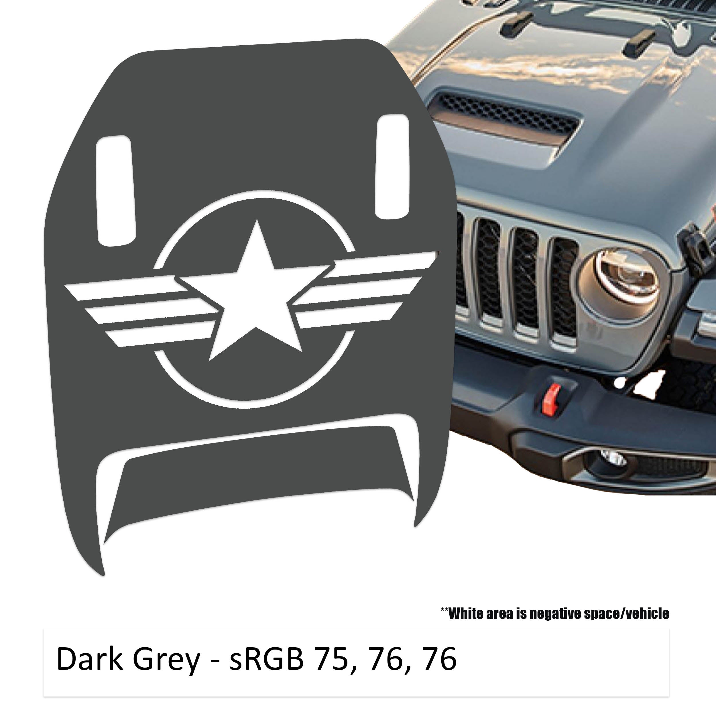 Dark gray US Military Roundel Clawed Foot JL JT Mojave hood decal on Jeep Wrangler hood