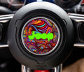 Psychedelic abstract swirl pattern Jeep steering wheel airbag center decal overlay in rich colors