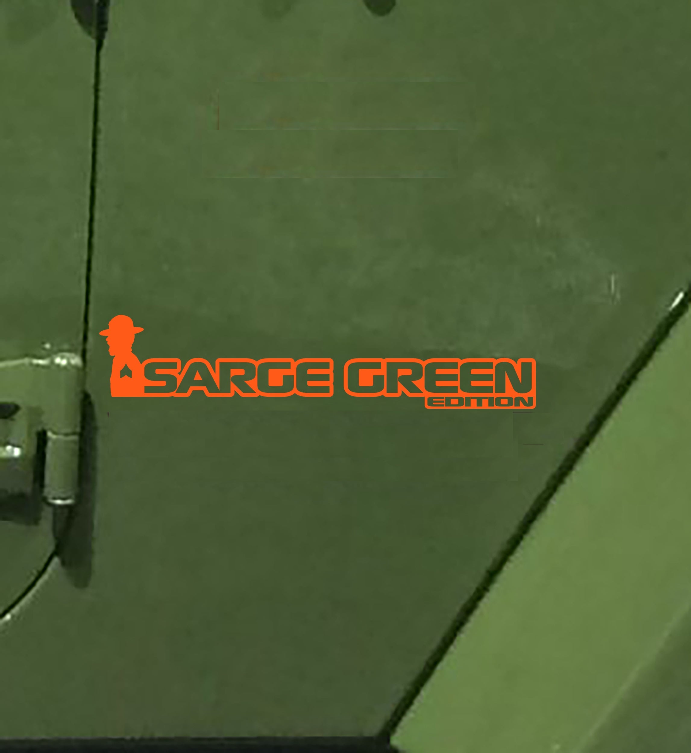 Sarge Green Edition Wrangler JK JL Gladiator JT fender decal pair pictured in bright orange vinyl