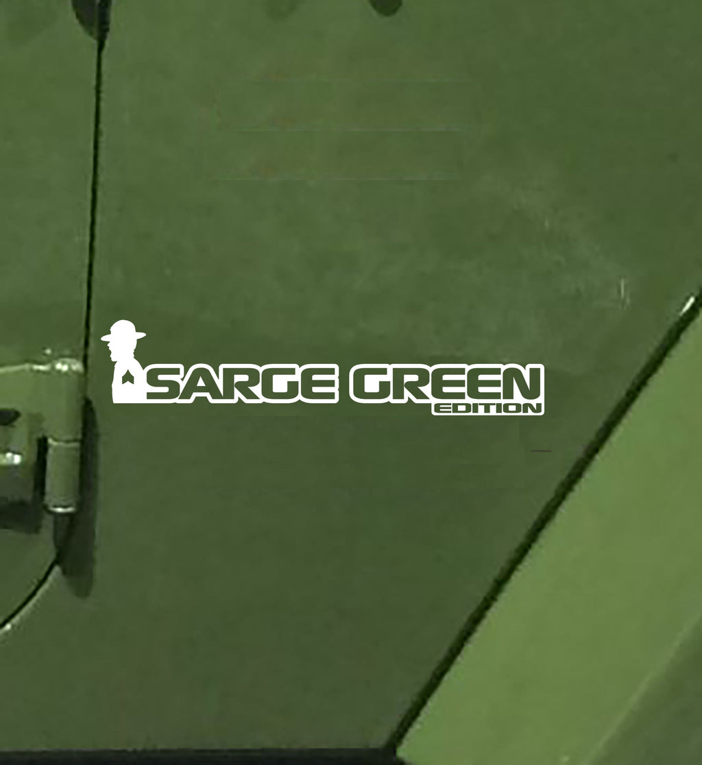 Sarge Green Edition Wrangler JK JL Gladiator JT fender decal pair pictured in bright white vinyl